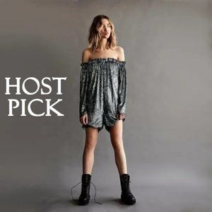 NWT Free People charcoal grey sequin & tulle romper